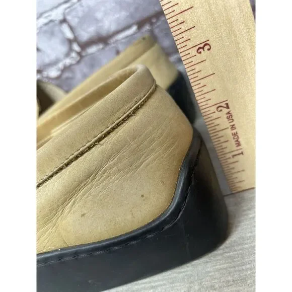Duccio Del Duca Tan Leather Square Toe Wedge Designer Loafers Women 8.5M US/39EU